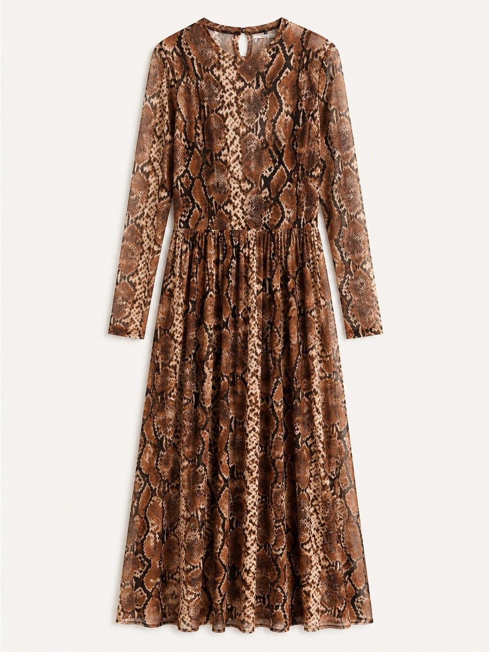 Mango MNG Snake Print Sheer Long Sleeve Midi / Maxi Dress